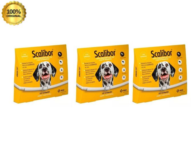 Imagem de Scalibor Coleira Grande 65 cm Leishmaniose Antipulgas para Cães kit com 3 unidades