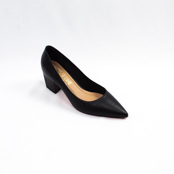 Imagem de Scarpin Chic Line Julia 02 Luxo Couro Preto Salto 5cm Grosso