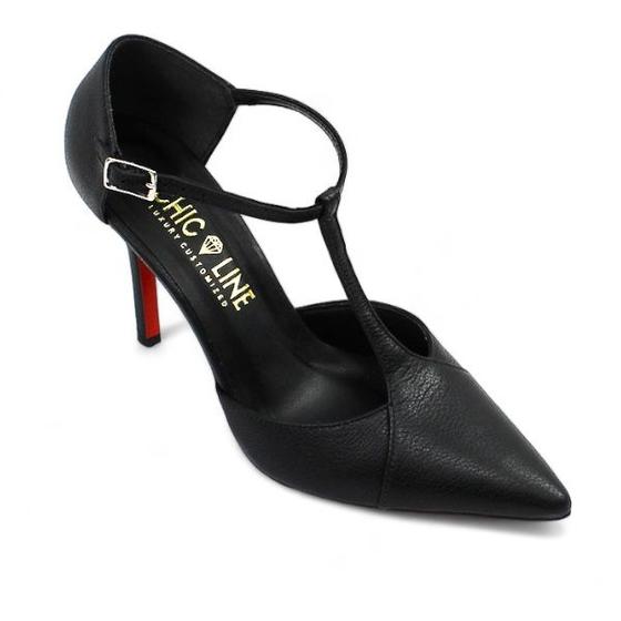 Imagem de Scarpin Chic Line Luxo Preto Camurça Salto 10cm Tiras