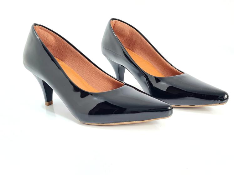 Imagem de Scarpin feminino preto salto fino baixo conforto premium valle shoes