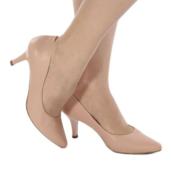 Imagem de Scarpin Feminino Salto Fino Baixo Clássico Elegante Preto Rosê Nude Roxo Colorido