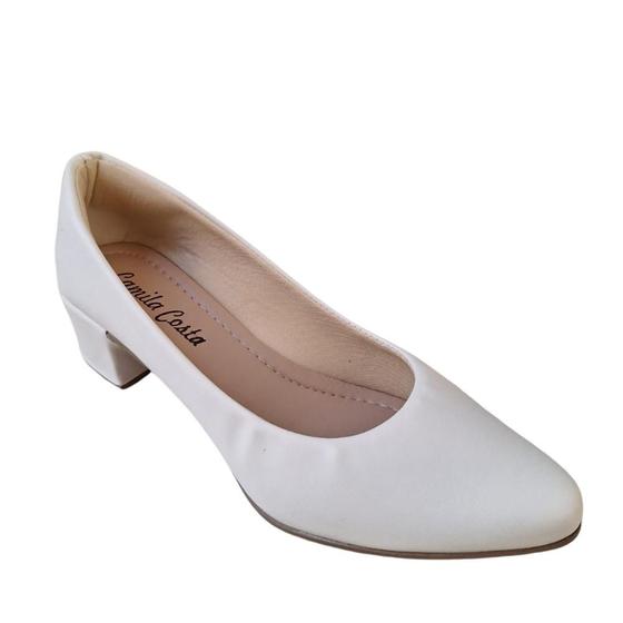 Imagem de Scarpin Feminino Salto grosso Medio Baixo Sintetico Off White ref.040