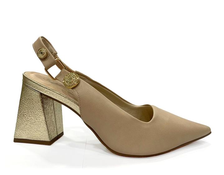 Imagem de Scarpin Feminino Slingback Salto Robusto Bebecê T7019-022 Nude/Ouro