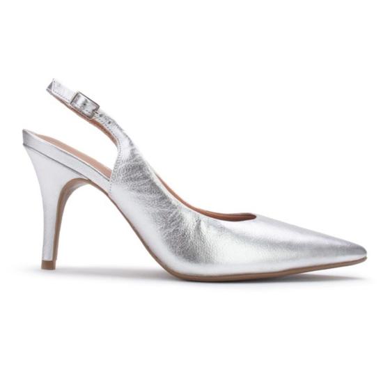 Imagem de Scarpin lialine couro beatrice slingback salto alto prata