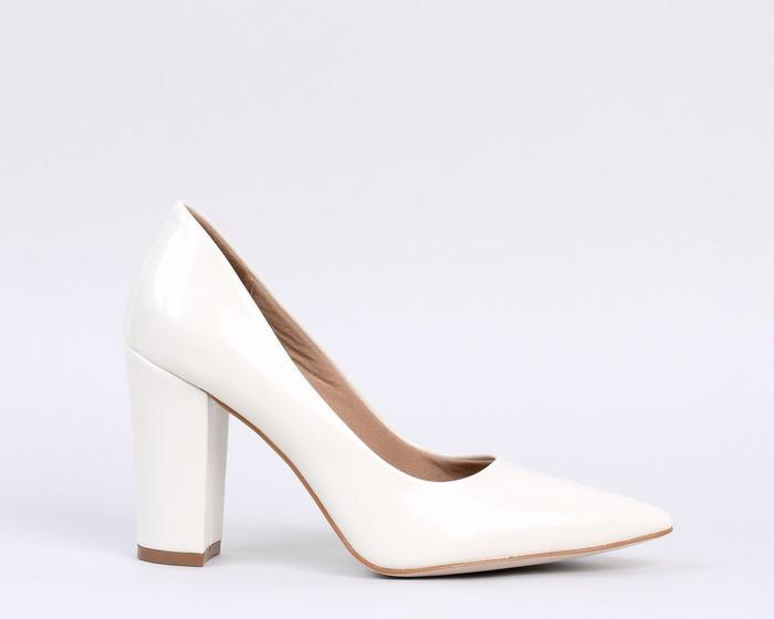 Imagem de Scarpin Salto Bloco 10cm Verniz Off White CBK