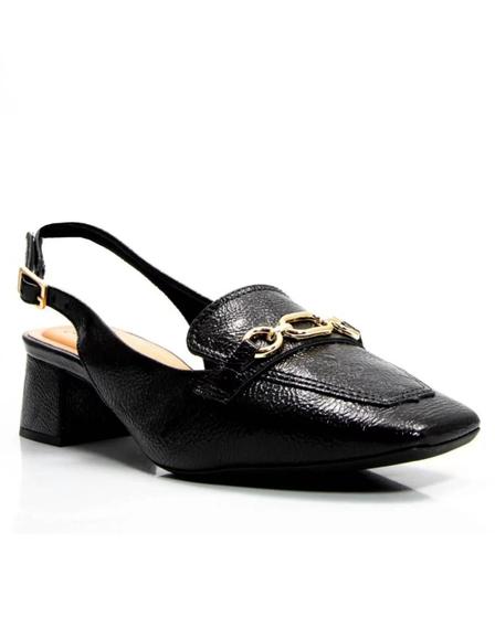 Imagem de Scarpin Slingback Salto Bloco com Bico Quadrado - Bebecê - Preto Verniz T4618-323