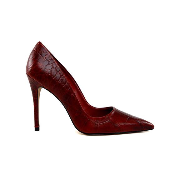 Imagem de Scarpin Vermelho Couro Croco Cecconello Salto Alto Fino 11cm