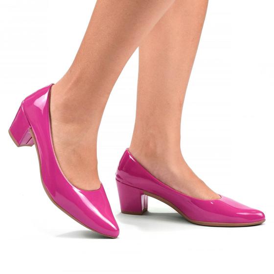 Imagem de Scarpin verniz feminino sapato social salto grosso bico fino confortavel