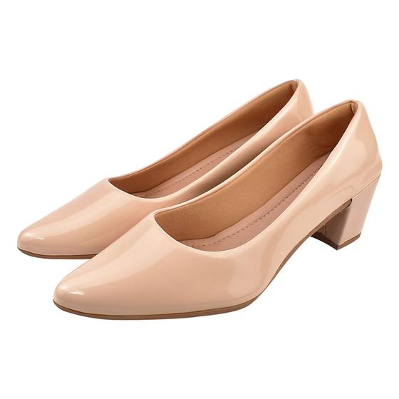 Imagem de Scarpin Verniz Feminino Sapato Social Salto Grosso Bico Fino Confortavel