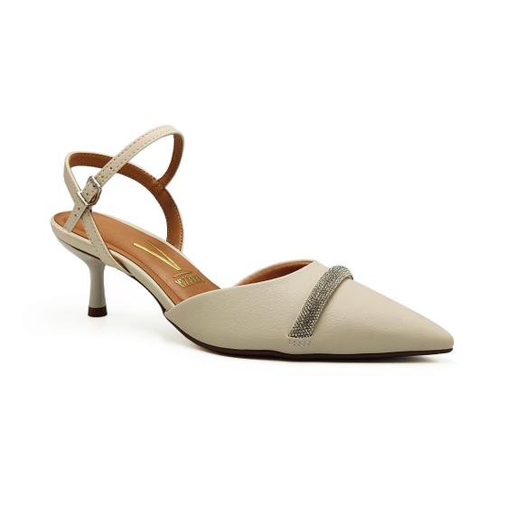 Imagem de Scarpin Vizzano Salto Fino Mule Branco Off White Strass Calcanhar Aberto 1420.103