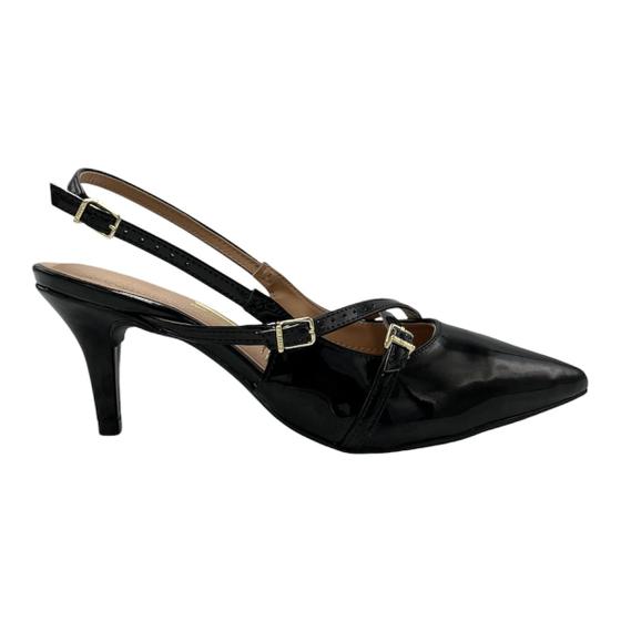 Imagem de Scarpin Vizzano Slingback Preto Brilho Verniz Tiras Fivelas 1185.1124