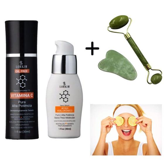 Imagem de Sckincare Anti-idade: Vitamina C Pura + Sérum Ácido Hialurônico + Rolo Pedra Jade Massagem Facial