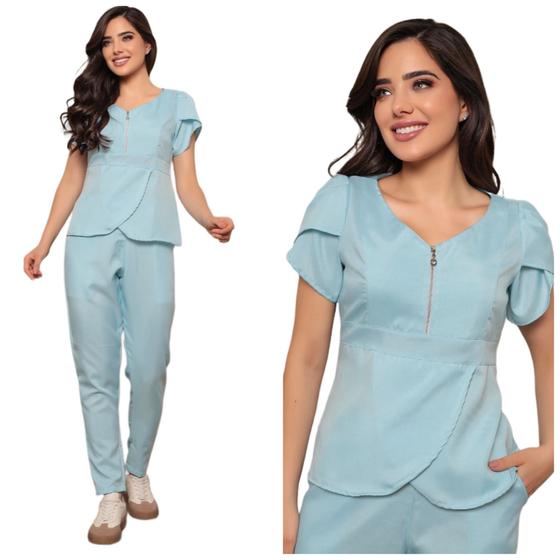 Imagem de Scrub Conjunto Feminino Transpassado Azul Claro Maria