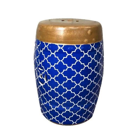 Imagem de Seat Garden Ceramica Azul Estampada Geometrica 46x30cms Montarte