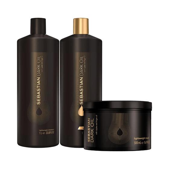 Imagem de Sebastian Dark Oil Shampoo 1000ml, Condicionador 1000ml e Máscara 500ml