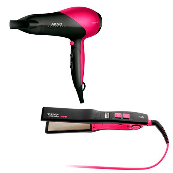 Imagem de Secador Cabelo Arno Power Dry 127 + Chapinha Taiff Rosa