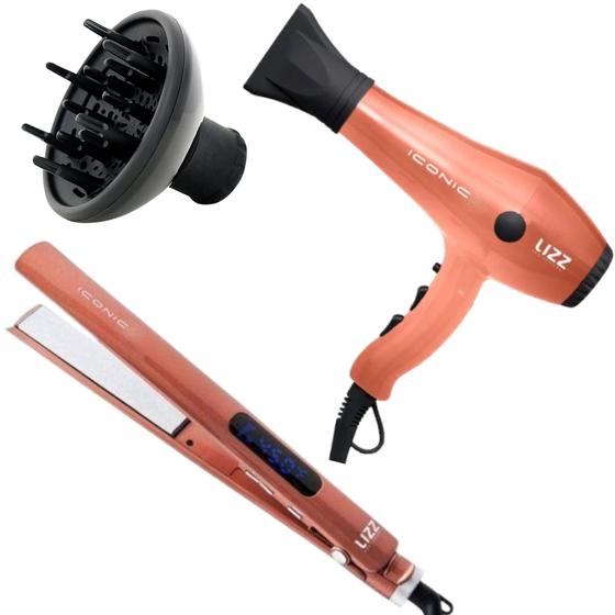 Imagem de Secador Cabelo Iconic Lizz 2400w 220v + Prancha Chapinha Iconic Lizz 230º Bivolt + Difusor