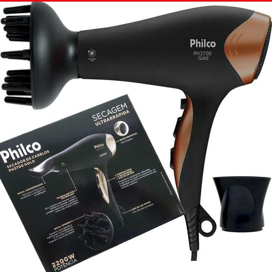 Imagem de Secador Cabelo Philco Tourmaline PH3700 + Difusor Preto Gold 2000w