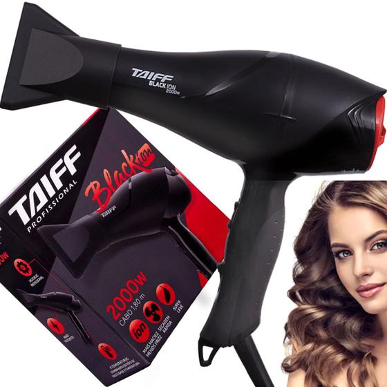 Imagem de Secador Cabelo Taiff Black Profissional 2000w Motor AC Íon Cabo 1,8m Potente Preto