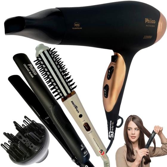 Imagem de Secador de cabelo 2100w escova modeladora e prancha black