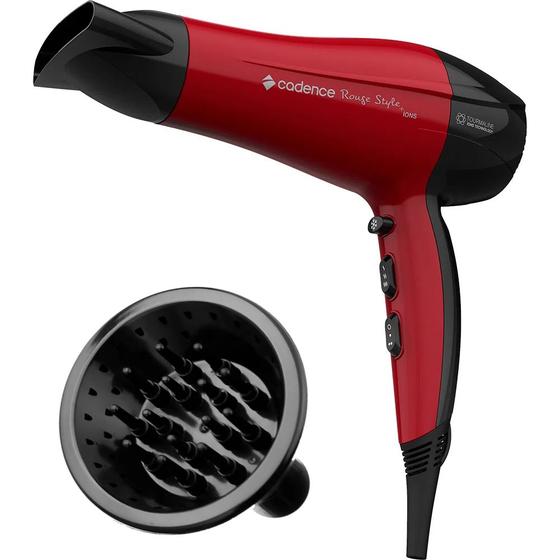 Imagem de Secador De Cabelo Cadence 2200w Profissional Ar Quente e Frio Rougi Com Difusor Cachos