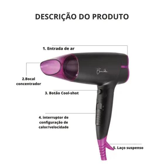 Imagem de Secador de Cabelo Dobrável,Tecnologia Iônica Anti Frizz - Benedita