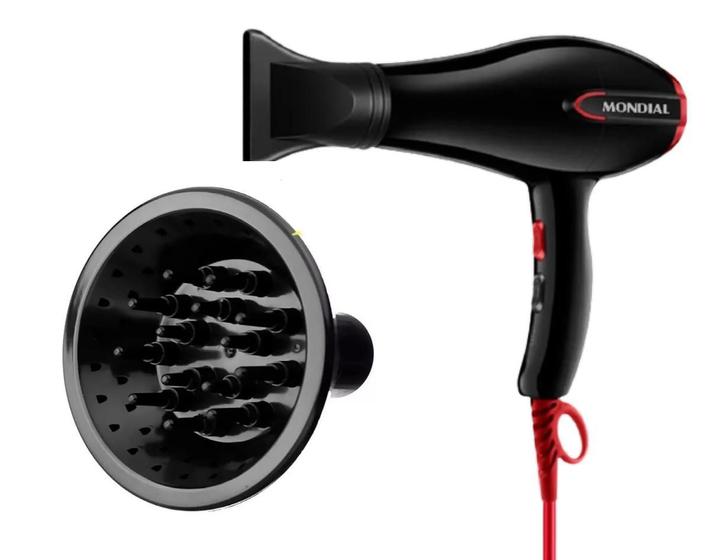 Imagem de Secador De Cabelo E Difusor De Cachos Mondial Turbo Color Red 1900w/2000w