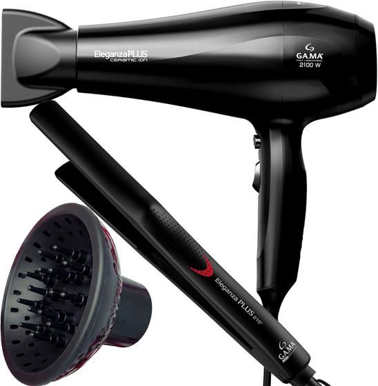 Imagem de Secador De Cabelo Gama Italy 2100w Ions Profissional Motor Ac Eleganza Difusor Cachos Prancha Ceramica 410ºf Plus