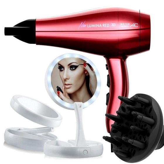 Imagem de Secador De Cabelo Gama Italy 2200w Profissional Salão Ar Quente e Frio Redy Difusor De Cachos Com Espelho Led