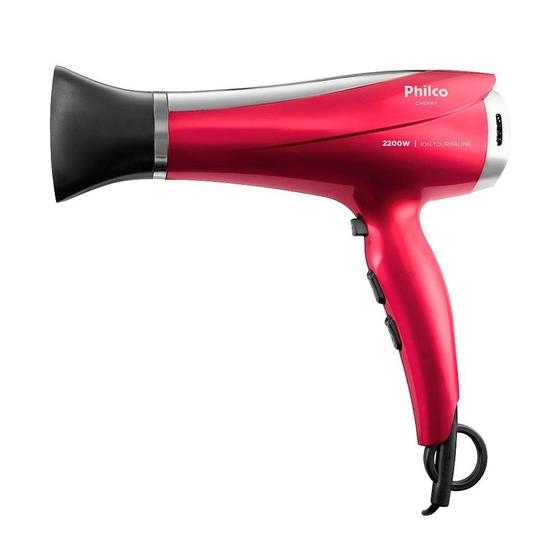 Imagem de Secador de Cabelo Philco Cherry Tourmaline Íon com 2 Velocidades 3 Temperaturas 2200W, Vermelho 110V
