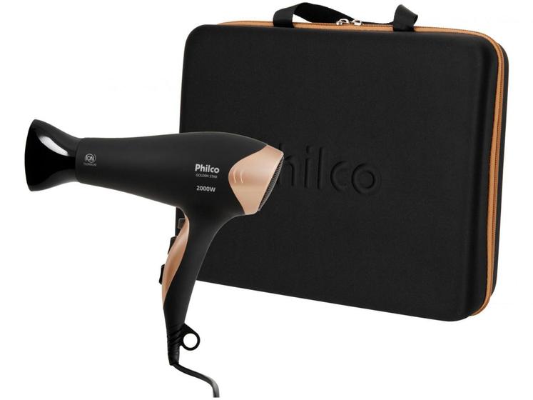 Imagem de Secador de Cabelo Philco Preto e Dourado - Íon Tourmaline 2000W 2 Velocidades Golden Star