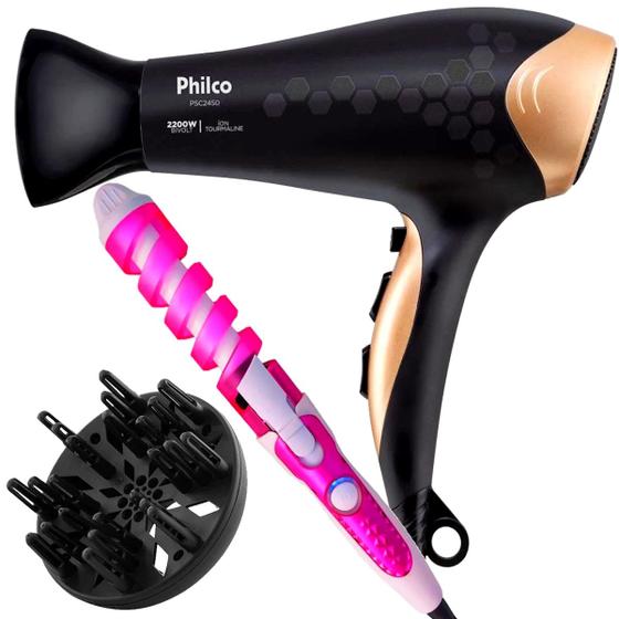 Imagem de Secador De Cabelo Philco Profissional 2200w Ions Ar Quente Frio Stilus Difusor De Cachos Modelador Cacheador Nova Bivolt