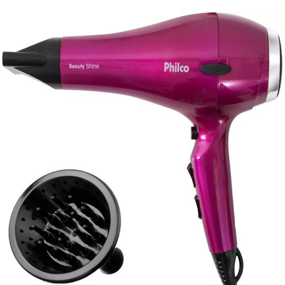 Imagem de Secador De Cabelo Philco Shine 2000w Profissional Salão Motor Ac Tourmaline Ions Ar Quente e Frio Difusor Cachos