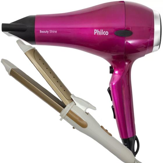 Imagem de Secador De Cabelo Philco Shine 2000w Profissional Salão Motor Ac Tourmaline Ions Ar Quente e Frio Modelador Cacheador Prancha 2x1