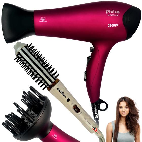 Imagem de Secador de cabelo potente 4000 e escova alisadora kit bivolt