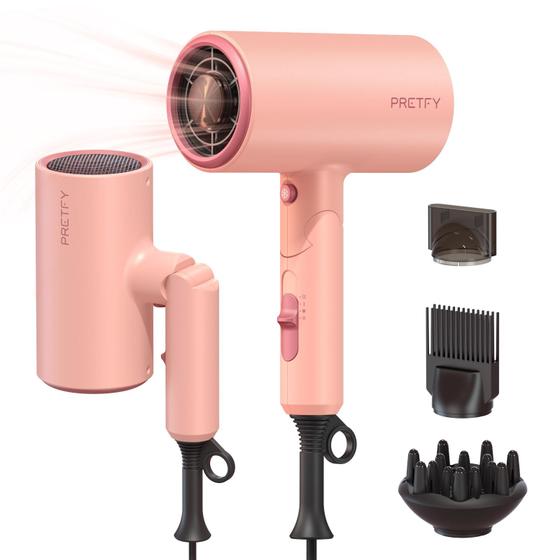 Imagem de Secador de cabelo Pretfy Portable 1875W Ionic com difusor rosa