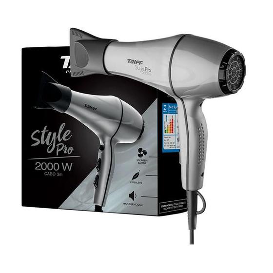 Imagem de Secador de Cabelo Profissional Taiff Style Pro Potência 2000W 127V - Cor Prata Silver Secagem Rápida Superleve Silencioso