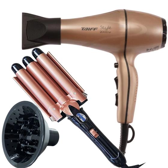 Imagem de Secador De Cabelo Taiff Profissional 2000w Ar Quente Frio Dourado Motor Ac Com Difusor De Cachos Modelador Ceramic Triondas