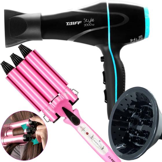 Imagem de Secador De Cabelo Taiff Profissional 2000w Ions Ar Quente Frio Preto Motor Ac Com Difusor De Cachos Modelador Ceramic Triondas