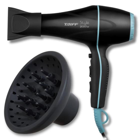 Imagem de Secador de Cabelo Taiff Profissional 2000w Style Preto Com Difusor Cachos