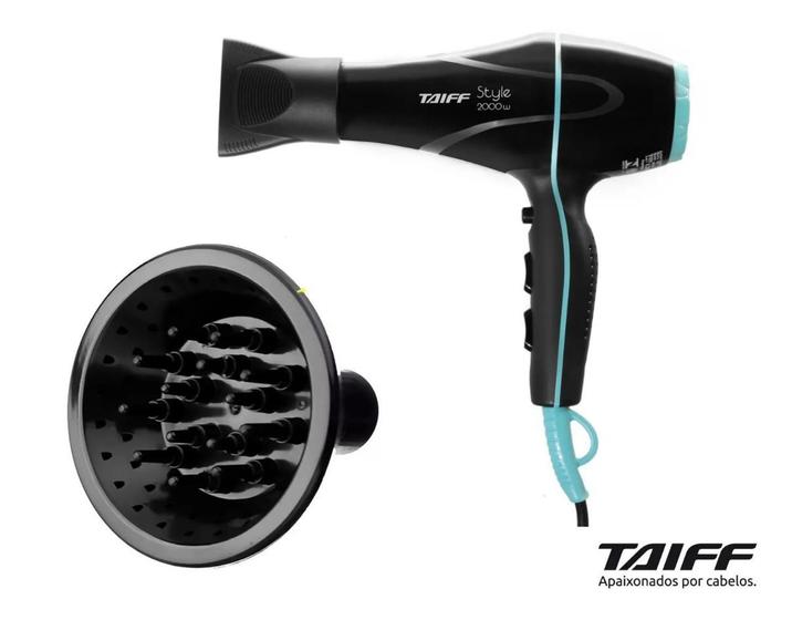 Imagem de Secador De Cabelo Taiff Style Preto 2000w Profissional Com Difusor Cachos