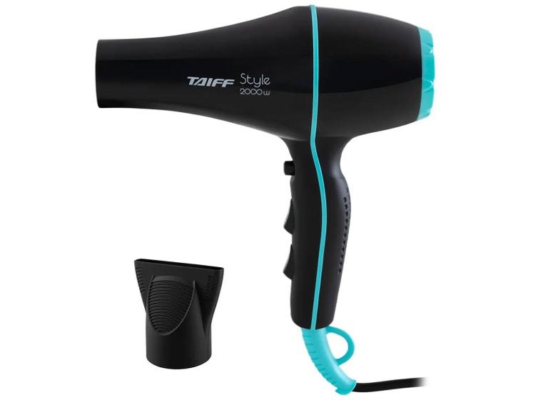 Secador de cabelo Taiff Style 2000w preto com detalhes em azul e bocal removível