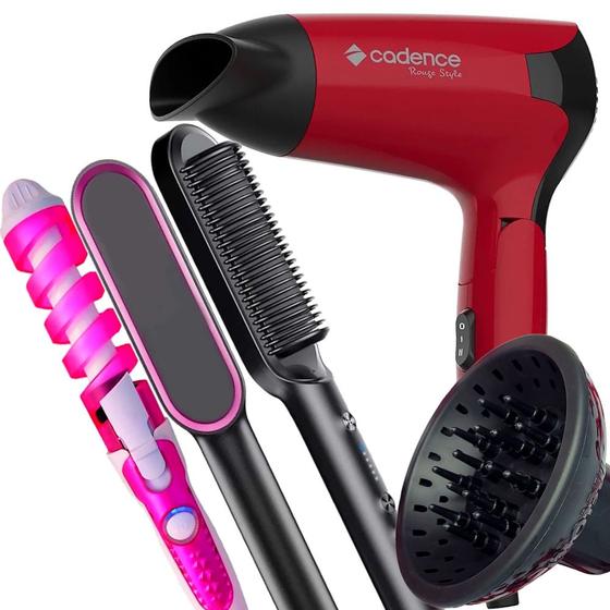 Imagem de Secador de Cabelos Cadence 1200w Ions Mini Dobrável Viagem Academia Bivolt Com Difusor Cachos Modelador Nova Escova Hq