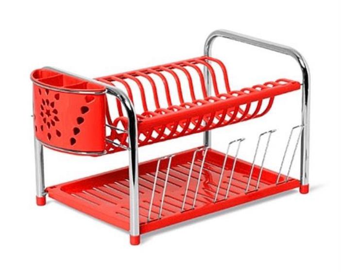 Secador De Louças Vermelho Inox Porta Talher e Suporte p/Copos Menor preço em Secador De Louças Vermelho Inox Porta Talher e Suporte p/Copos