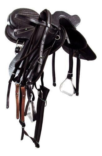 Imagem de Sela Australiana De Cavalo Inox Marrom Com Cabeça Completa 16 Polegadas Luxo