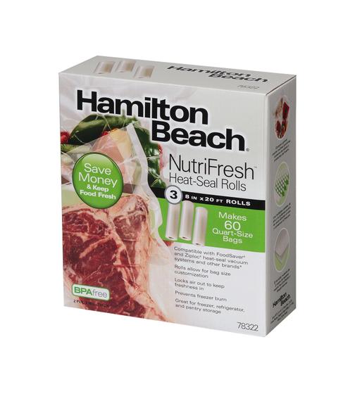 Imagem de Seladora a Vácuo Hamilton Beach, (Pacote de 3) Rolo 8 in x 20 ft - NutriFresh