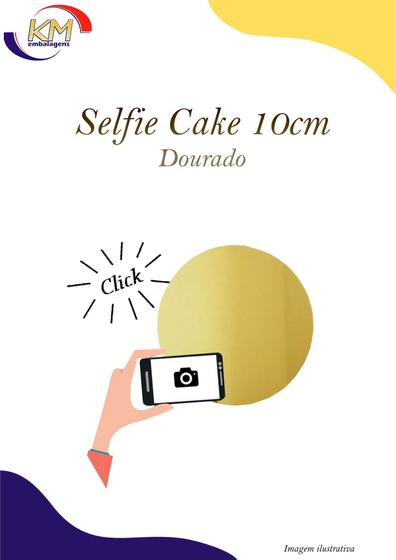 Imagem de Selfie Cake Acrílico Dourado 10cm unidade - topo para bolo, decoração, confeitaria (16506)