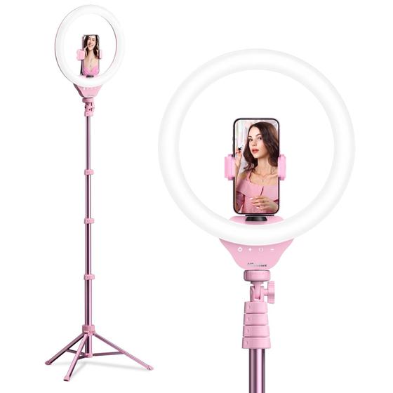 Imagem de Selfie Ring Light UbeeSize 12" com suporte de tripé de 62” rosa