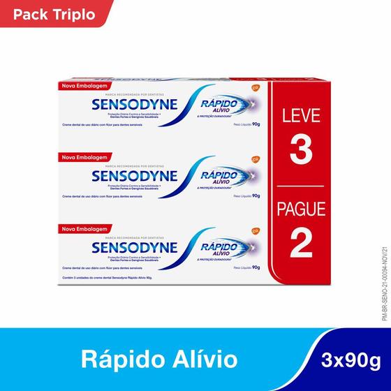 Imagem de Sensodyne Rapido Alivio - Kit De Creme Dental, Alivio Para Dentes  Sensiveis, Com 3 Unidades De 90g