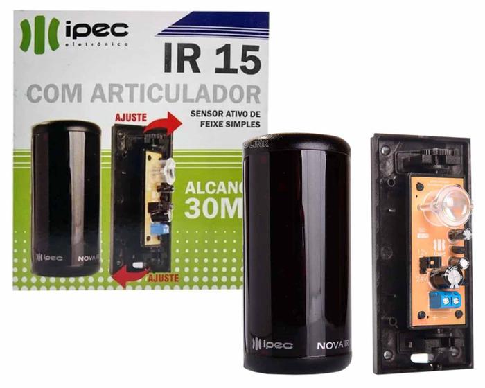 Imagem de Sensor Ativo Feixe Simples Barreira IR15 com Articulador Alarme Portão Eletrônico